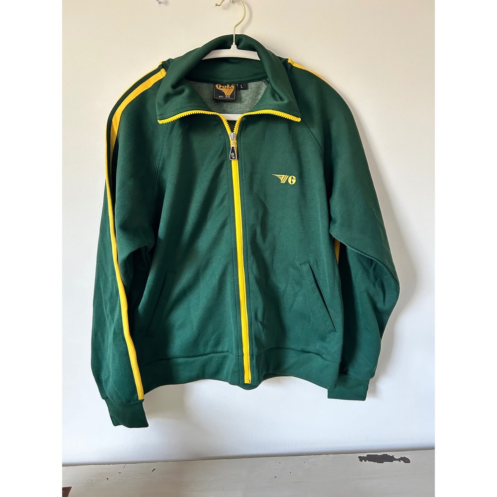 Gola Track Jacket Green Yellow Stripe Full Zip Athletic Mens Size L